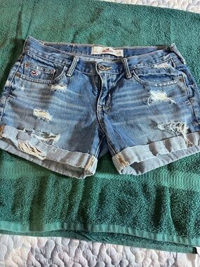 Hollister Women's Rolled Cuff Distressed Denim Shorts - Light Blue